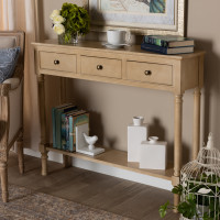 Baxton Studio WERPL-01-Brown-Console Calvin Classic and Traditional French Farmhouse Oak Brown Finished Wood 3-Drawer Entryway Console Table